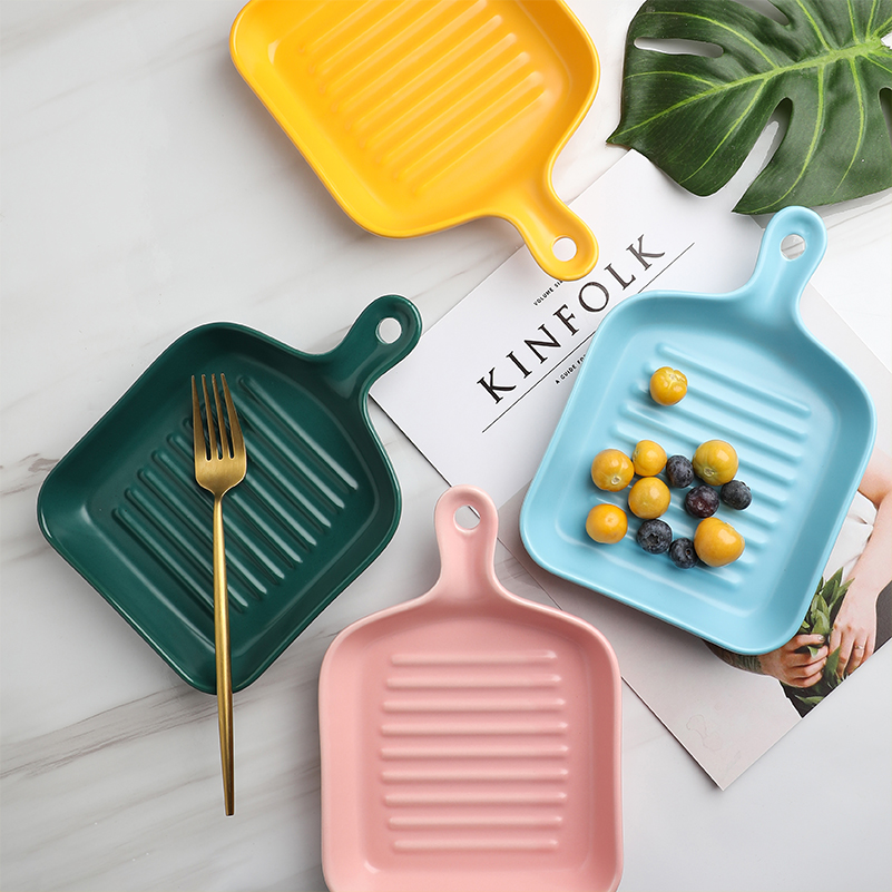 Nordic ceramic pan creative home baked cheese baked bowl dish plate microwave oven dedicated with handles
