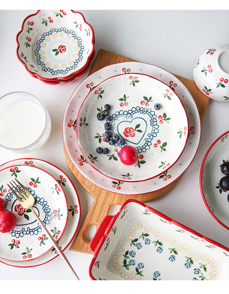 Lovely hand - made cherry ceramic dishes suit household jobs rainbow such as bowl dish dish soup bowl fish dish teaspoons of cutlery set