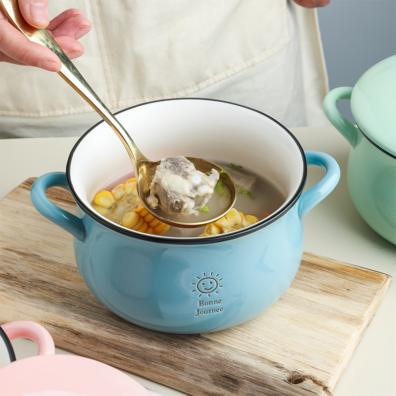 Tinyhome ceramics with cover make rainbow such as bowl, lovely big bowl Japanese ramen ears big rainbow such as bowl bowl soup bowl of stew