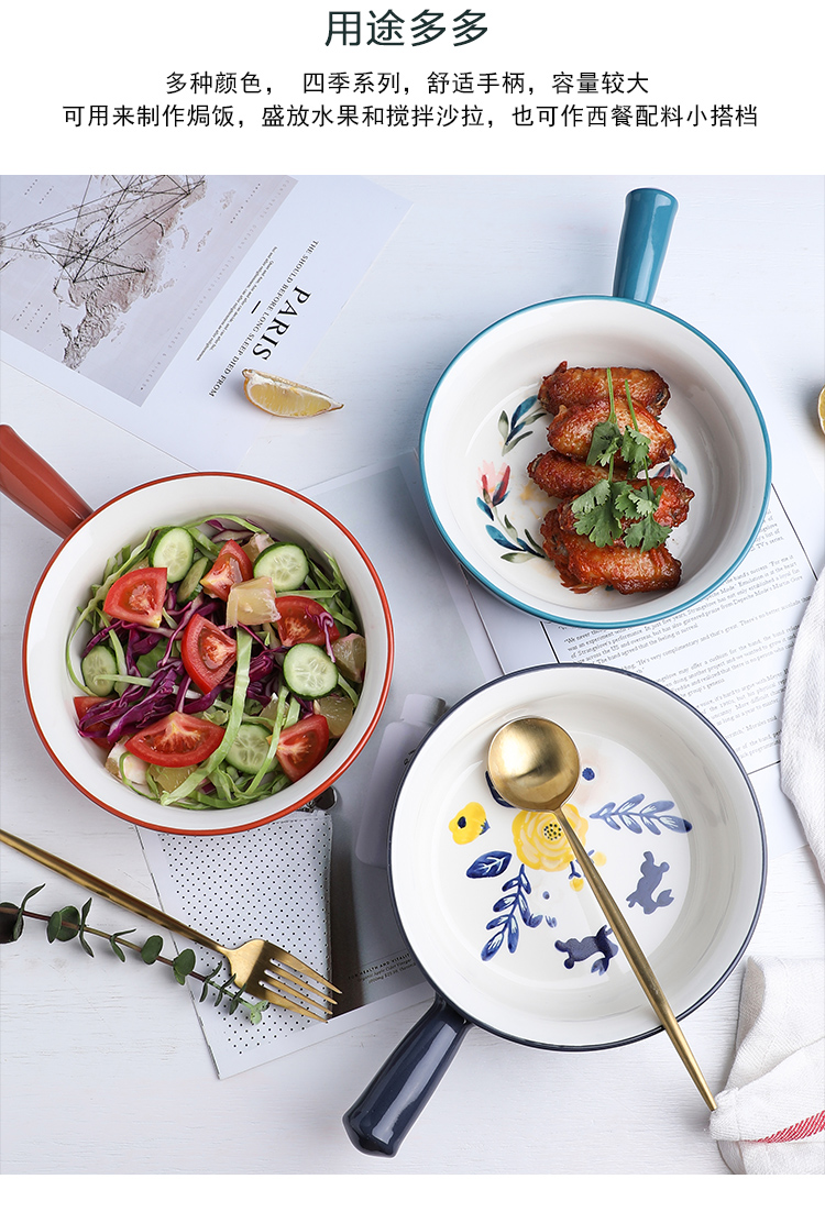 Creative tinyhome Japanese handle bowl of fruit salad bowl ceramic tableware household breakfast bowl of beef noodles in soup bowl bowl