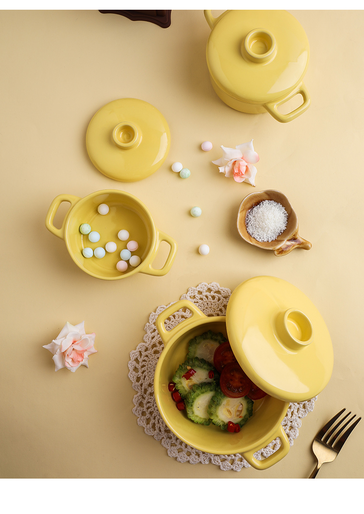 Creative household ceramics with cover dessert bowl stew roast consisting steamed egg bowl ears high - temperature steaming soup bowl bowl