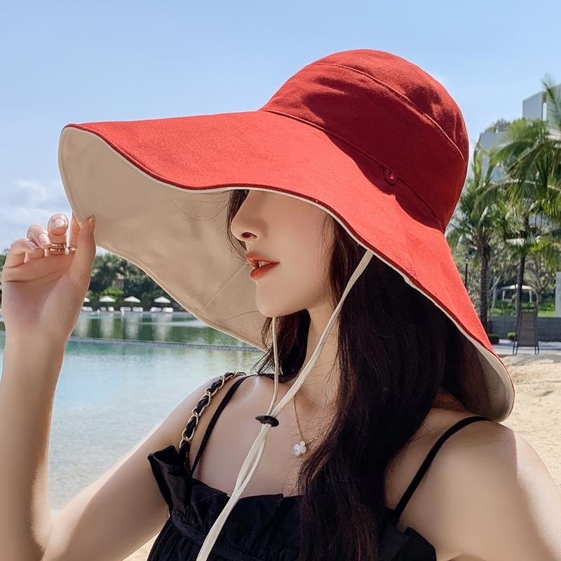 Common Women's Hat Net Red Fisherman Hat Girl's cotton cover Han version sunscreen UV sun-shading hat with large edge 100