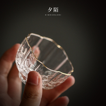 Japanese-style hammered glass tea cup Gold crystal transparent heat-resistant tea cup Single Kung Fu tea set Small tea cup hexagon