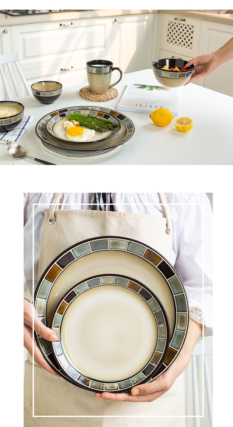 Ceramic plate of European creative household contracted with thick plate of beefsteak dish bowl rainbow such use microwave oven tableware