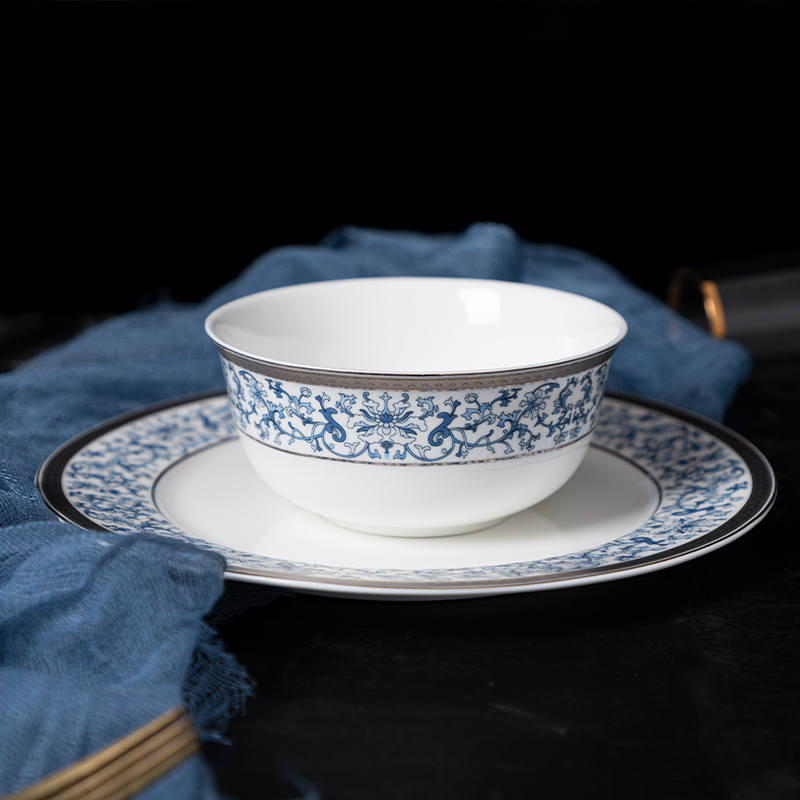 Bowls of ipads plate tableware suit household creative Chinese blue and white contracted 4 jobs plate combination gaochun ceramics