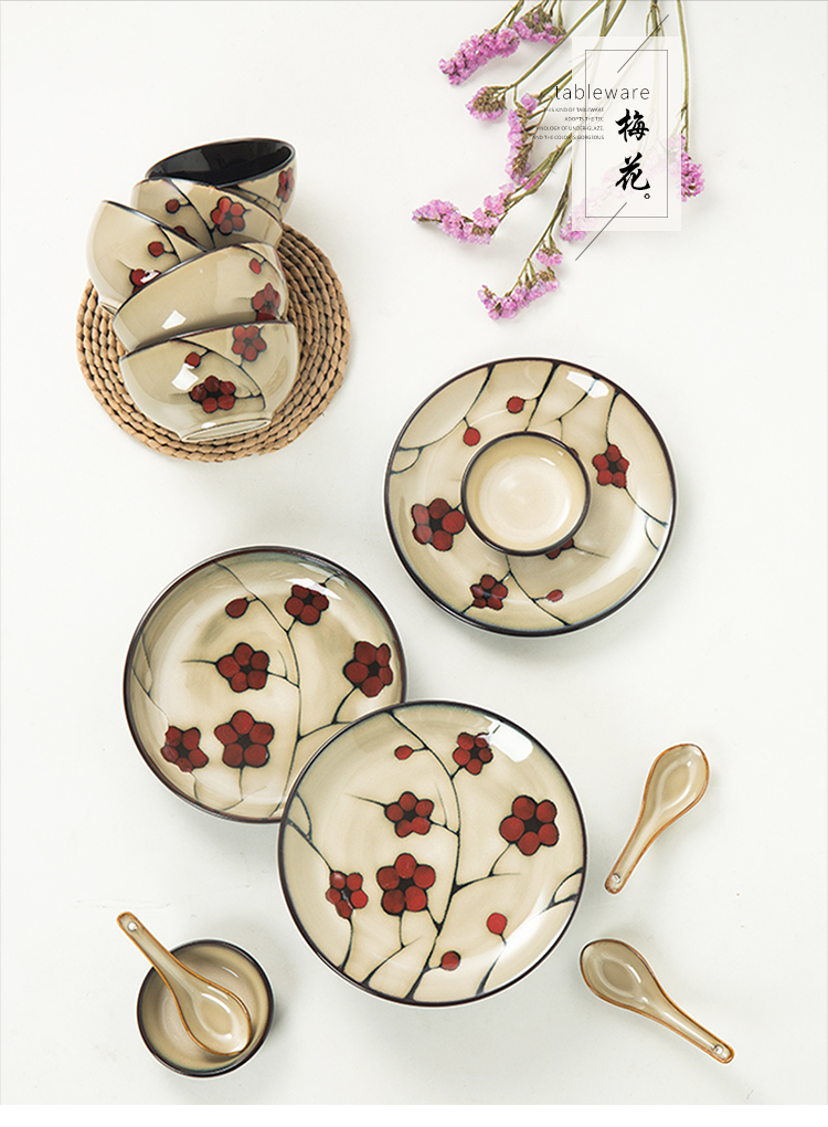 Yuquan name plum flower ceramic dishes and tableware suit Chinese creative bowl dish bowl bowl dish soup plate household