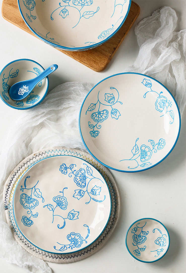 Rice bowls of household small pure and fresh and creative move ears noodles bowl of soup bowl dish dish and composite ceramic plate