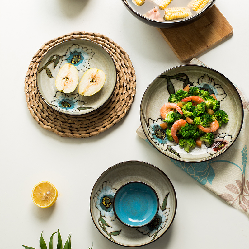 Bowl of household Korean small and pure and fresh hand draw more creative move Bowl Bowl dish dish Bowl plate composite ceramic tableware