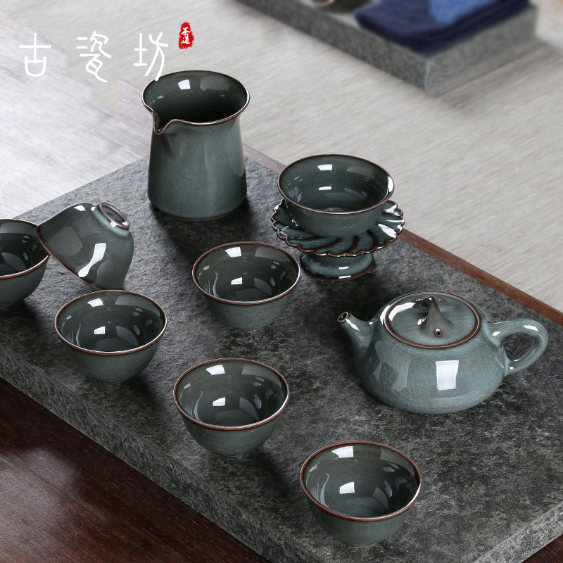 Ancient porcelain workshop Xie Mingdong works Longquan celadon iron tire high-grade kung fu tea set teapot ceramic home gifts