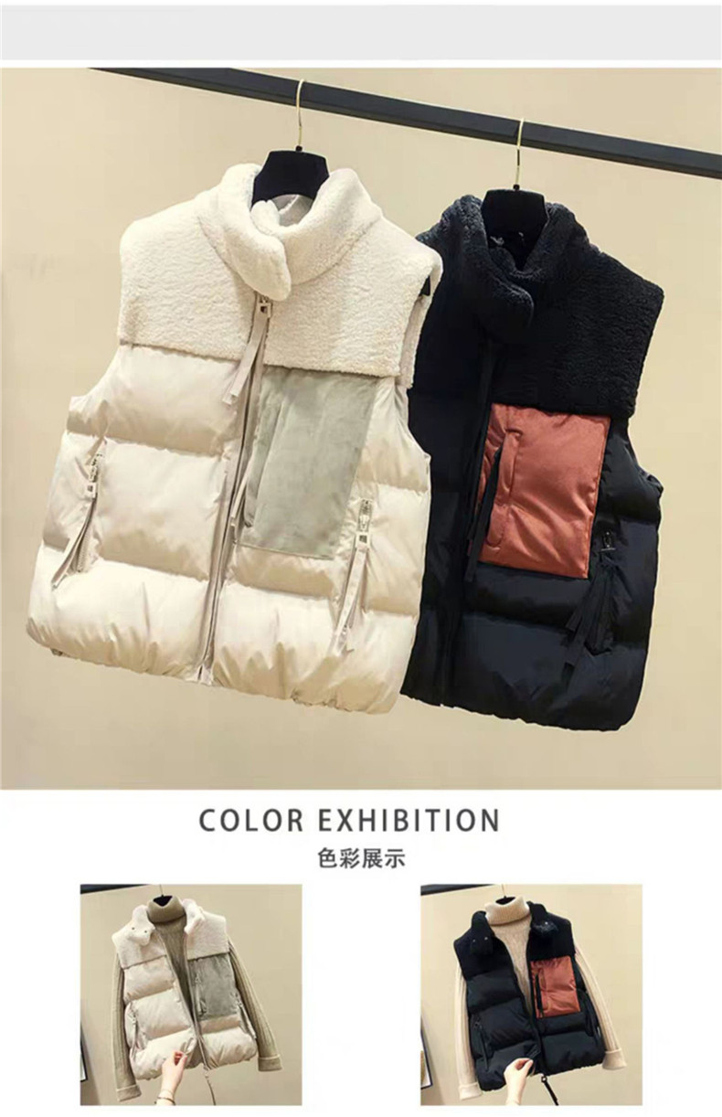 Женская жилетка 潮牌2020秋冬款羽绒棉马甲女短款韩版马夹背心拼接羊羔毛坎肩外套