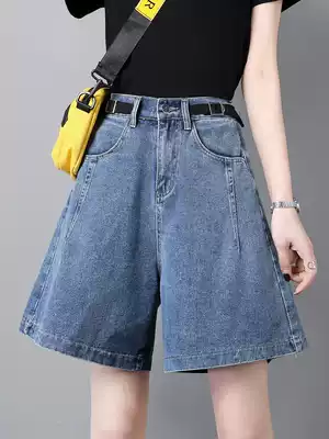 Tide brand wide-leg denim shorts women's summer 2021 new ins high-waist loose thin a-line wild five-point pants