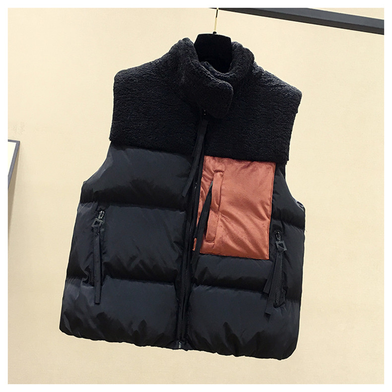 Женская жилетка 潮牌2020秋冬款羽绒棉马甲女短款韩版马夹背心拼接羊羔毛坎肩外套