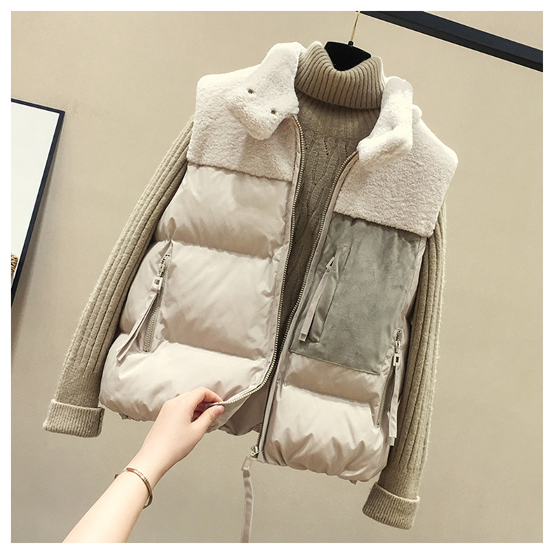 Женская жилетка 潮牌2020秋冬款羽绒棉马甲女短款韩版马夹背心拼接羊羔毛坎肩外套