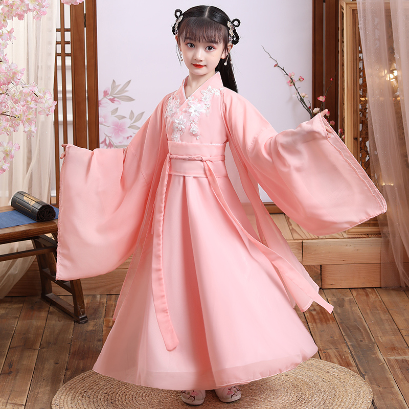 Children's Hanfu girls super fairy dress autumn Chinese style Cherry blossom princess Long sleeve girl Tang costume Ancient costume kimono skirt