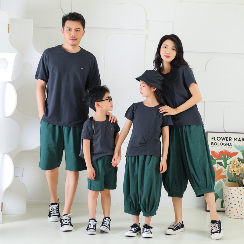 With a craftsman 2022 summer fit a new family of three four-mouth, pure cotton loose with original mother and daughter suit
