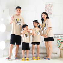 With artisans summer new family of three-mouthed four-mouthed Sleeping Clothing Pure Cotton Thin Cartoon Printed Short Sleeve Home Clothing