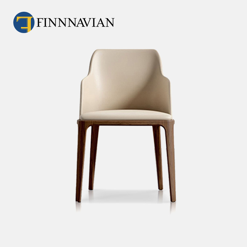 FINNNAVIAN Italian modern minimalist leather dining chair Aubrey solid wood book chair home