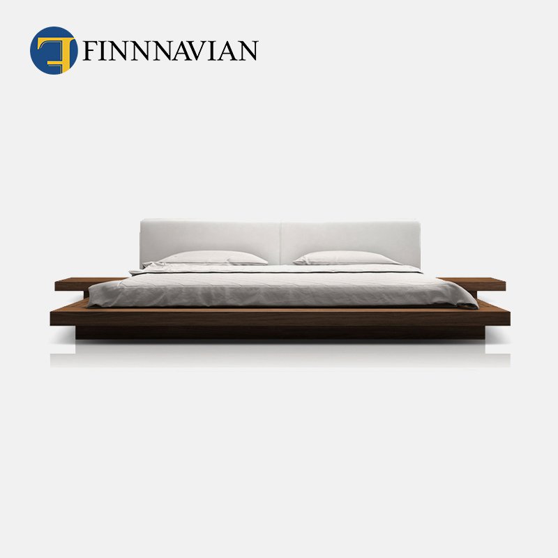 Fennavia Japanese-style large flat tatami master bedroom double bed WORTH Nordic black walnut solid wood bed villa - Taobao