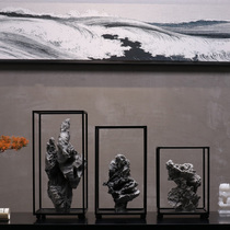 Postmodern light luxury New Chinese style creative Zen Wrought iron stone ornaments Three-piece set of model room entrance soft decoration