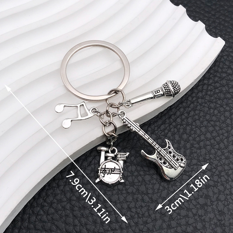 Creative Antique Silver Music Guitar, Drum Set, Pop Rock Instrument, Metal Keychain, Luggage Accessory, Pendant Gift Creative Antique Silver Music Guitar, Drum Set, Pop Rock Instrument, Metal Keychain, Luggage Accessory, Pendant Gift