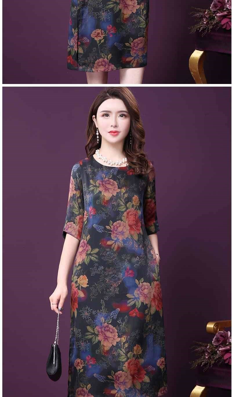 Mùa hè 2019 mới của phụ nữ năm điểm tay áo giả lụa A-type in lụa mô phỏng cỡ lớn - A-Line Váy váy đầm xòe