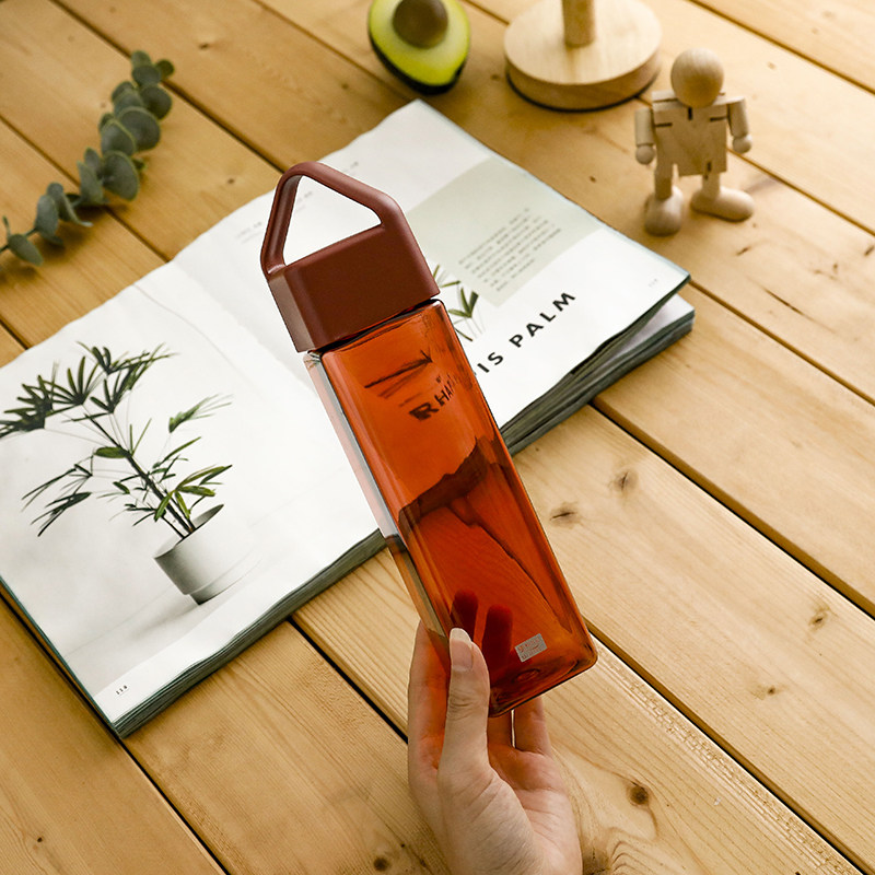 Simple transparent square water cup female student net red anti-fall portable cup male plastic cup ins handy cup summer