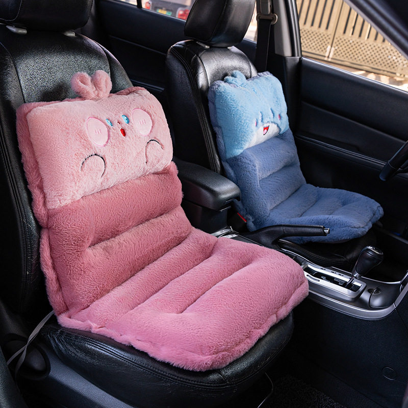 Cartoon One-Piece Car Seat Cushion, Imitation Rabbit Fur Cushion, Lumbar Support Cushion, Chair Cushion, Fleece-Lined, Non-Slip, Car-Mounted, Warm, Winter Plush