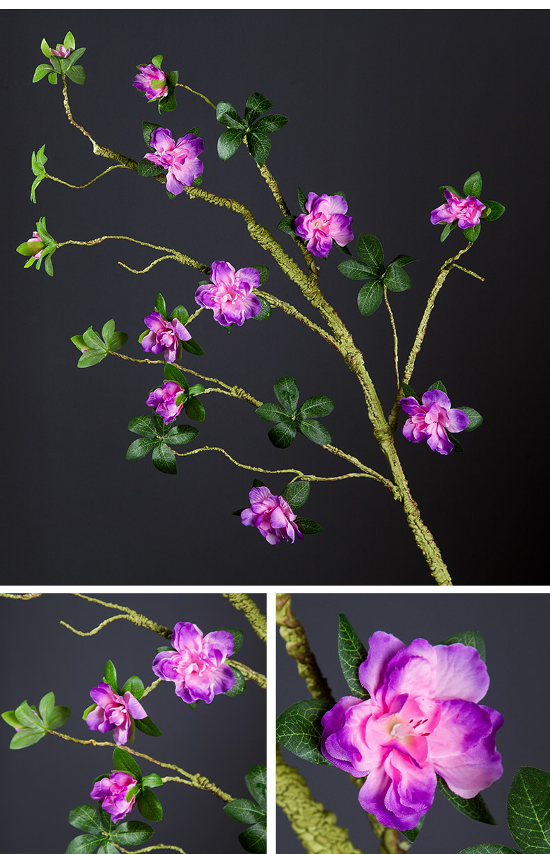 Simulation modelling of azalea flowers, silk flower branches home decoration Chinese zen ceramic vases, flower art