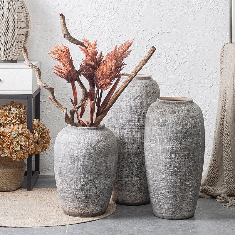 Large ground ceramic coarse pottery vases, flower arranging place jingdezhen retro modern landscape example room decoration