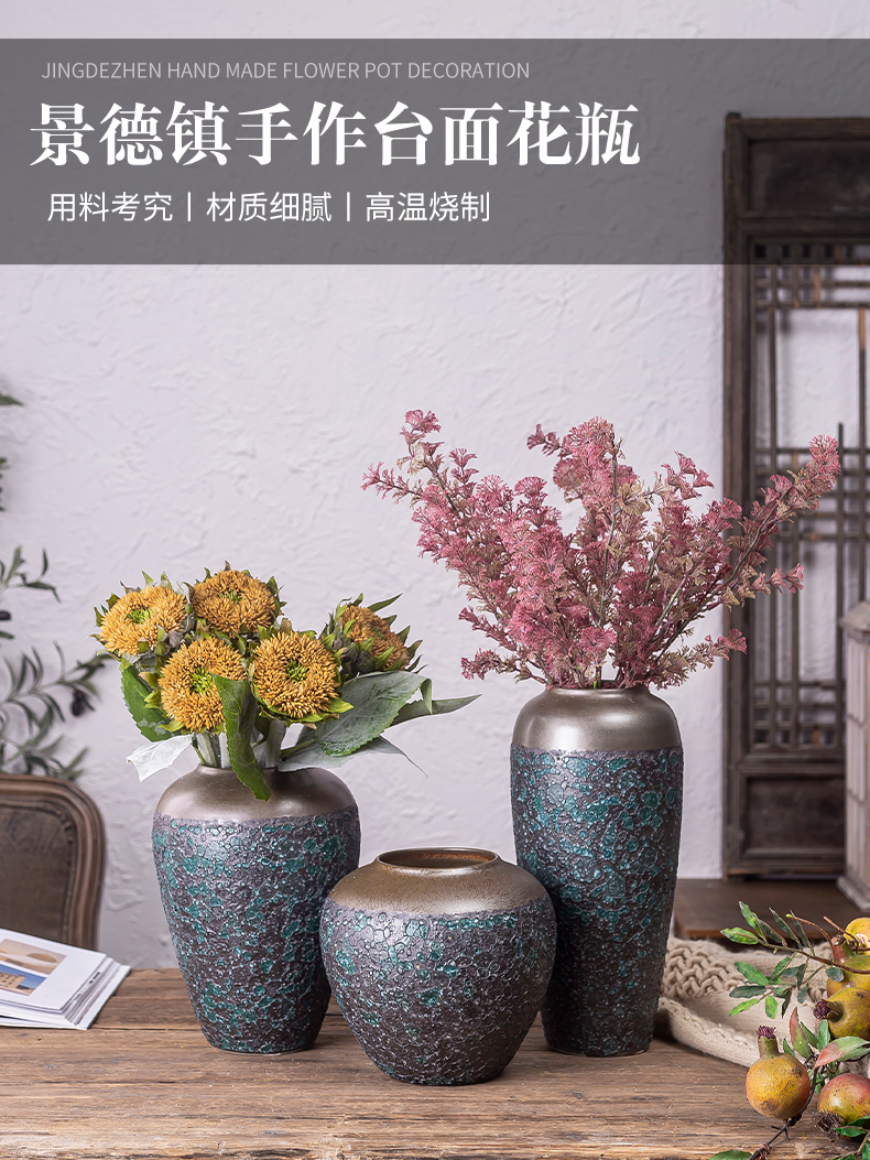 Jingdezhen ceramic decoration of the new Chinese style porch sitting room TV ark, flower arranging zen table dry flower vases, furnishing articles