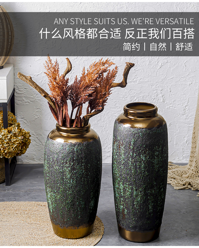 Jingdezhen dried flower vase landing large ceramic decoration I and contracted sitting room place high Europe type restoring ancient ways flower arrangement