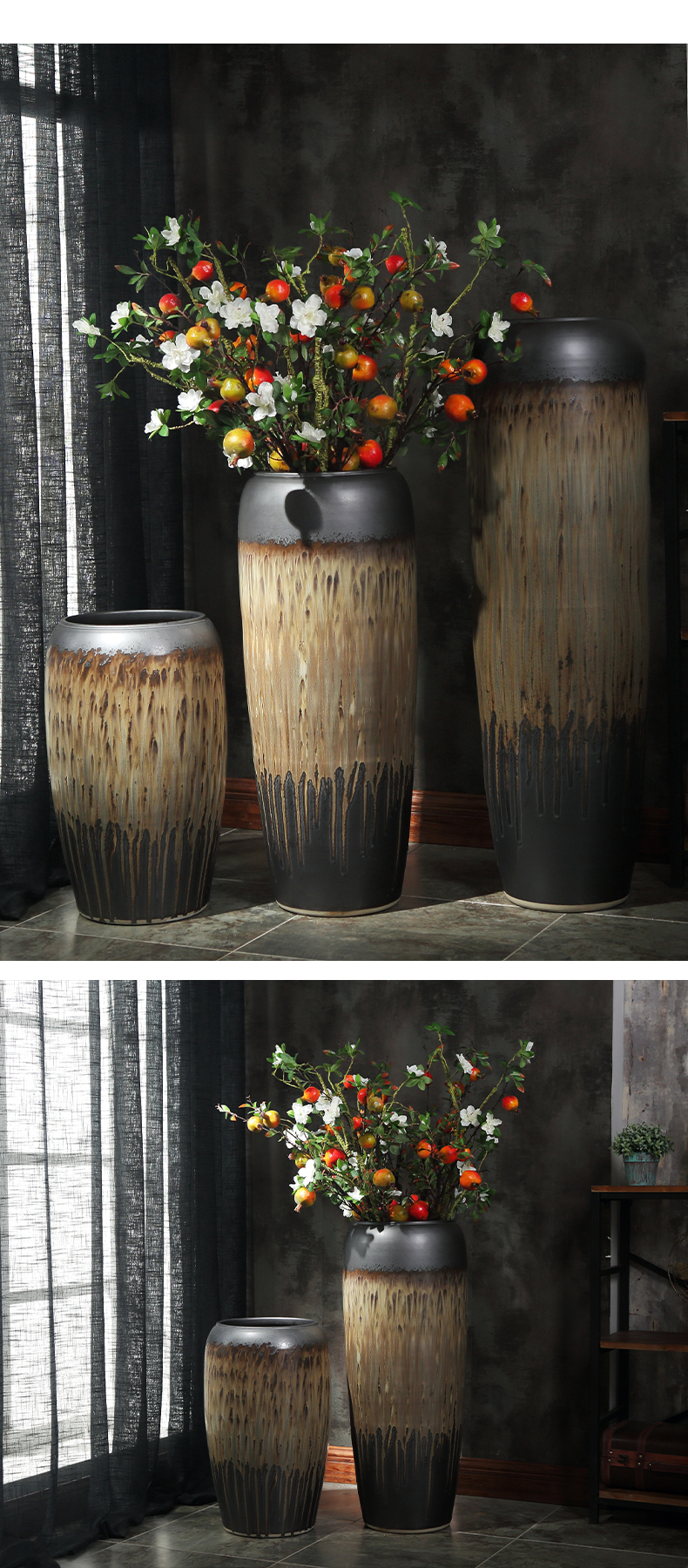 Ground vase Chinese style restoring ancient ways in dry flower porcelain hotel villa large sitting room ceramic furnishing articles coarse pottery by hand