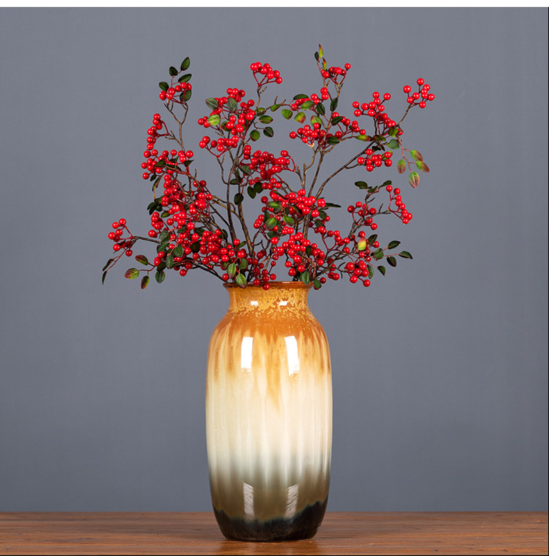 Simulation flower crabapple wedding celebrations get rich berry fruit festival red bean glass ceramic vase jequirity furnishing articles in the living room