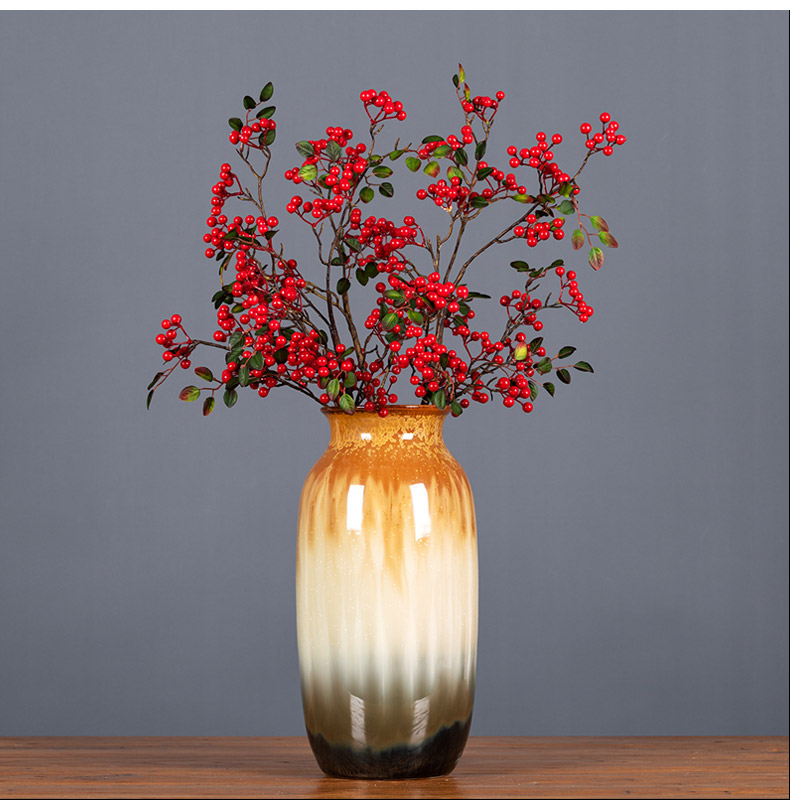 Simulation flower crabapple wedding celebrations get rich berry fruit festival red bean glass ceramic vase jequirity furnishing articles in the living room