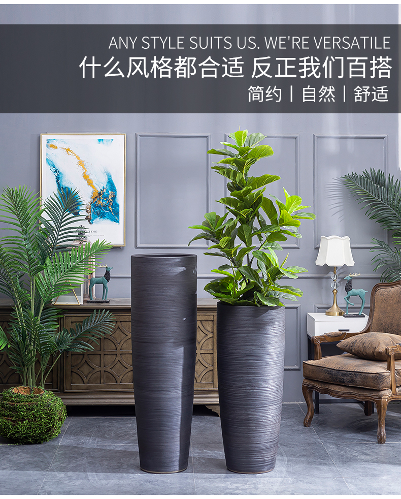 Restoring ancient ways of jingdezhen ceramic large large green plant adornment flowers hydroponics contracted black pottery flowerpot can plant trees