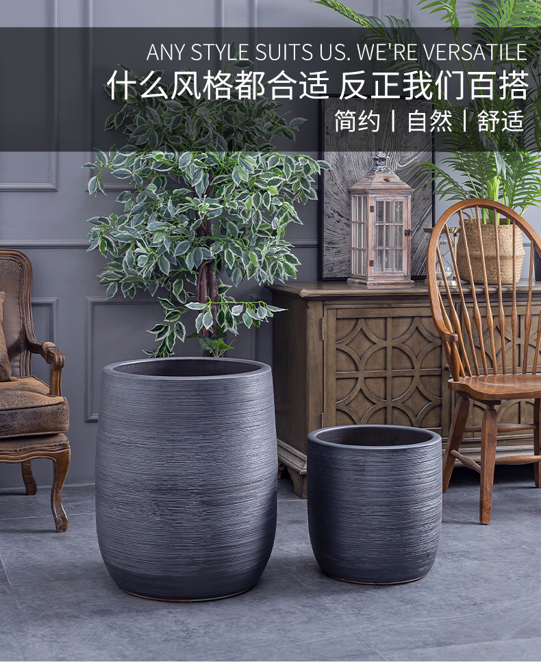 Large ceramic flower pot Nordic simple villa decoration furnishing articles new black clay ceramic Large hydroponic plant POTS