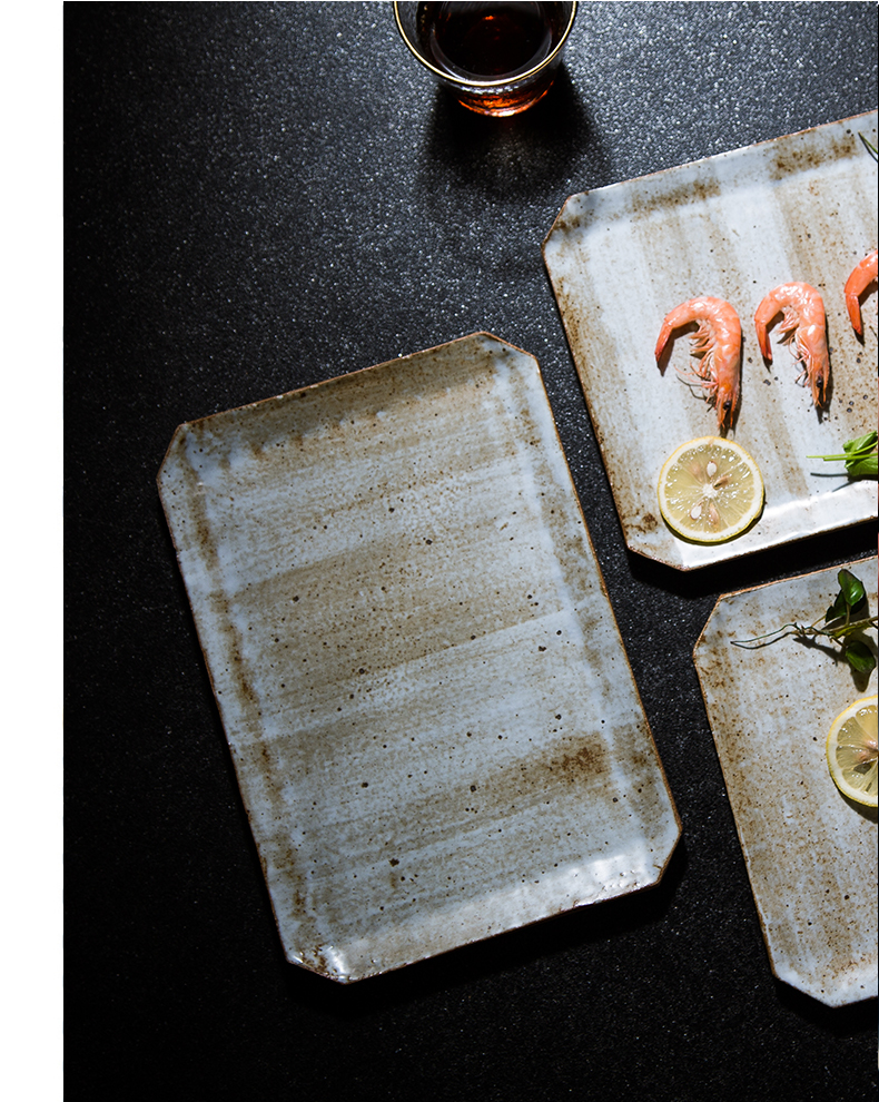 Japanese style restoring ancient ways, white plate plate of a rectangle sushi platter beefsteak plate thick ceramic tableware with flat