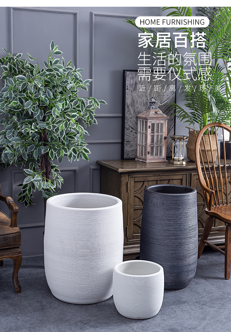 Creative contracted big ceramic vase furnishing articles sitting room ground flower arranging the Nordic decorate household green plant flowers, flower pot cylinder