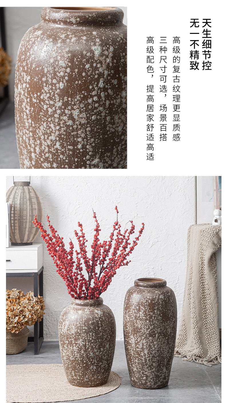Jingdezhen manual coarse pottery restoring ancient ways of large sitting room dry flower POTS decoration vase simulation flower art furnishing articles
