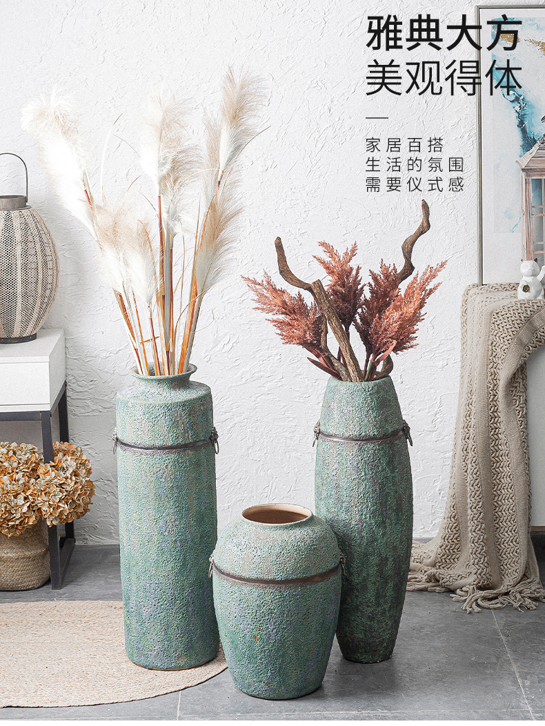 Jingdezhen ceramic vase landing Chinese style restoring ancient ways bronze dried flower flower arranging decorative furnishing articles pottery large living room