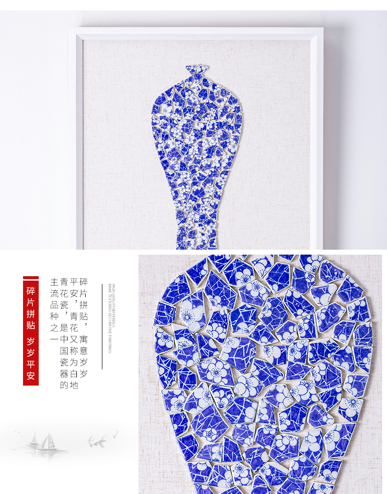 New Chinese style adornment blue and white porcelain pieces of sitting room background wall painting study teahouse zen ceramic porcelain plate painting hangs a picture