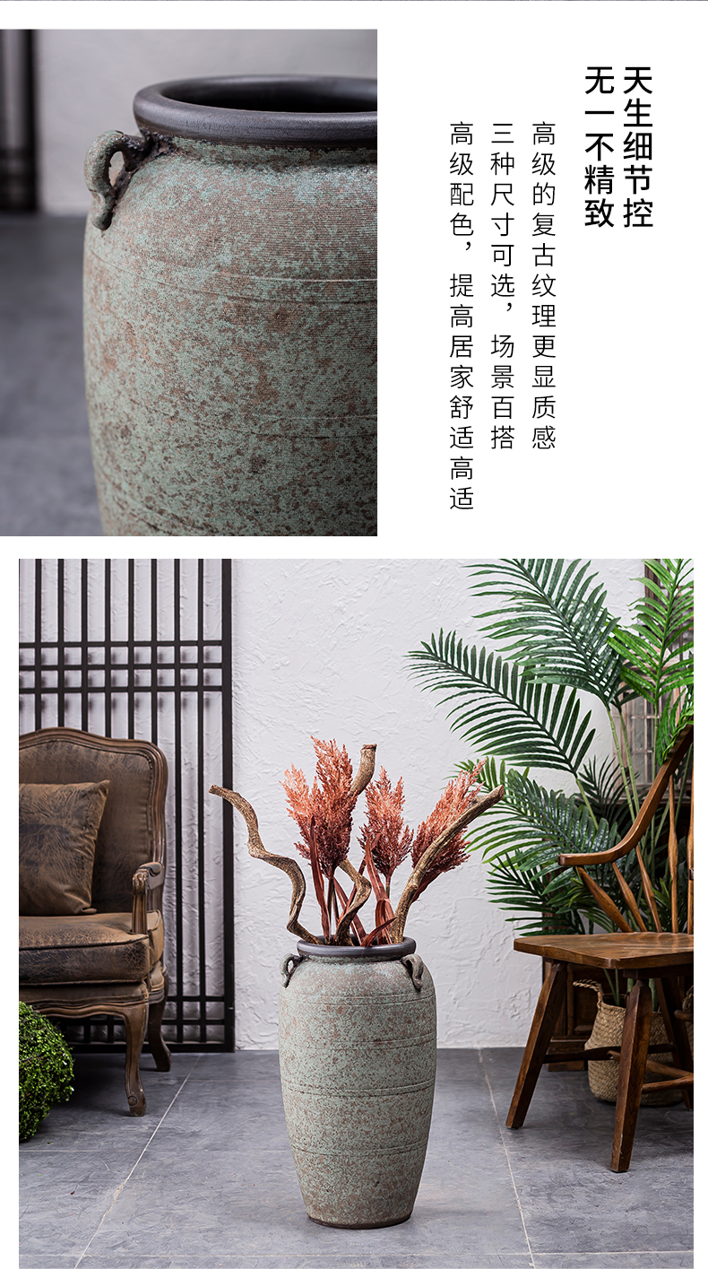 Ground vase large rural Chinese style restoring ancient ways is inserted dried flowers coarse pottery sitting room hotel villa clay ceramic furnishing articles