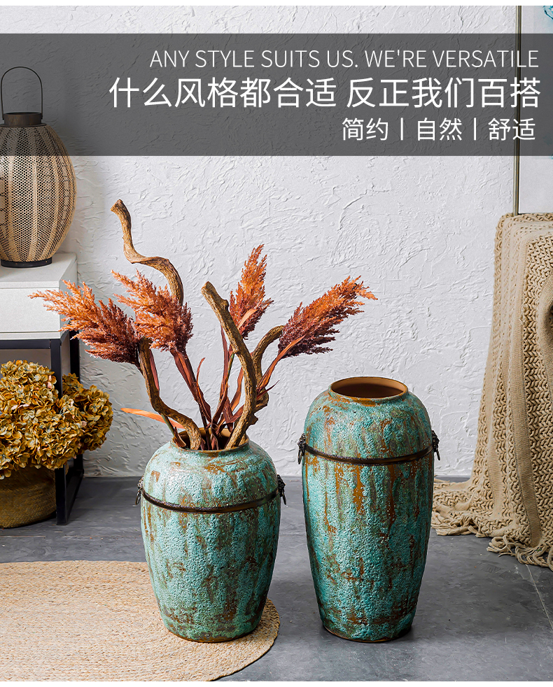 Jingdezhen ground vase large suit sitting room porch decorate household ceramic bottle furnishing articles American European flower arrangement