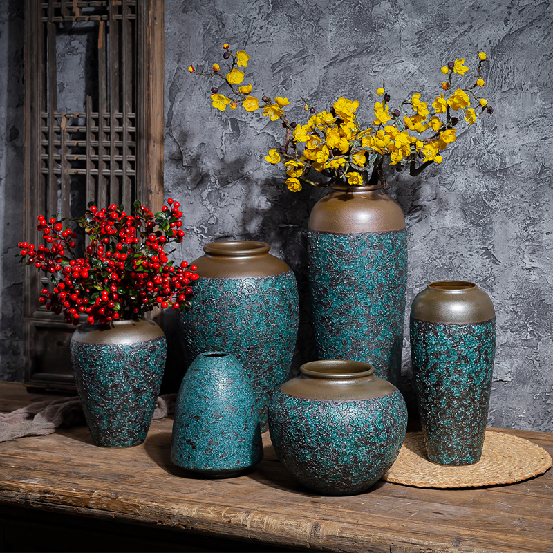 New Chinese style restoring ancient ways ceramic vase planting dry flower zen furnishing articles manually tea house sitting room adornment coarse pottery flowerpot