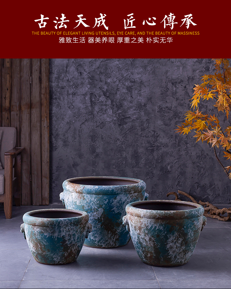 Jingdezhen ceramic retro VAT water lily tank floor furnishing articles courtyard garden coarse pottery manual water basin of water