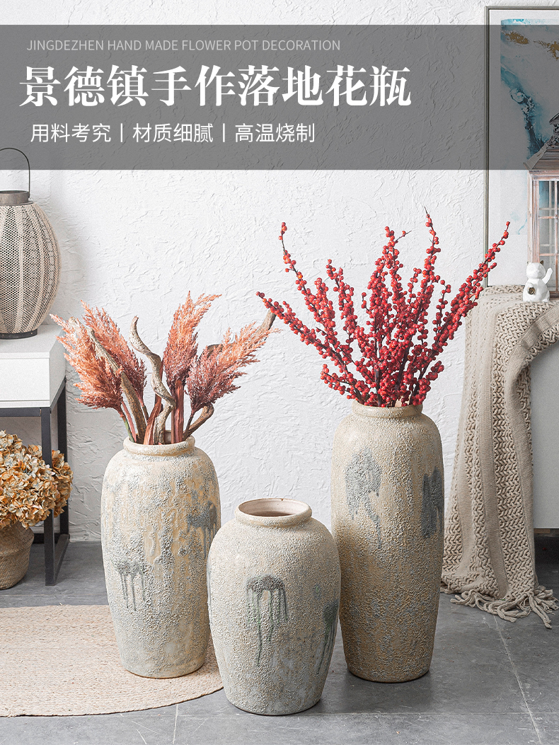 Jingdezhen ceramic vase household living room TV cabinet flower arrangement to restore ancient ways do old large ground decorative dried flowers furnishing articles