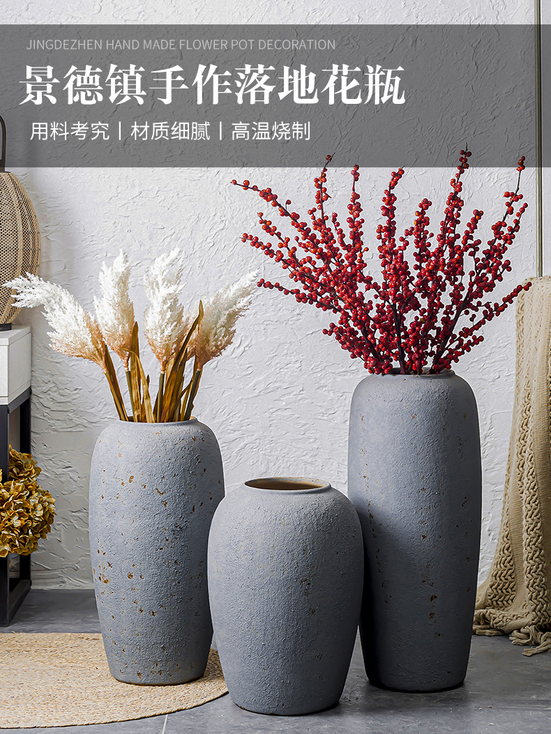 Jingdezhen dried flower vase landing large ceramic decoration I and contracted sitting room place high Europe type restoring ancient ways flower arrangement