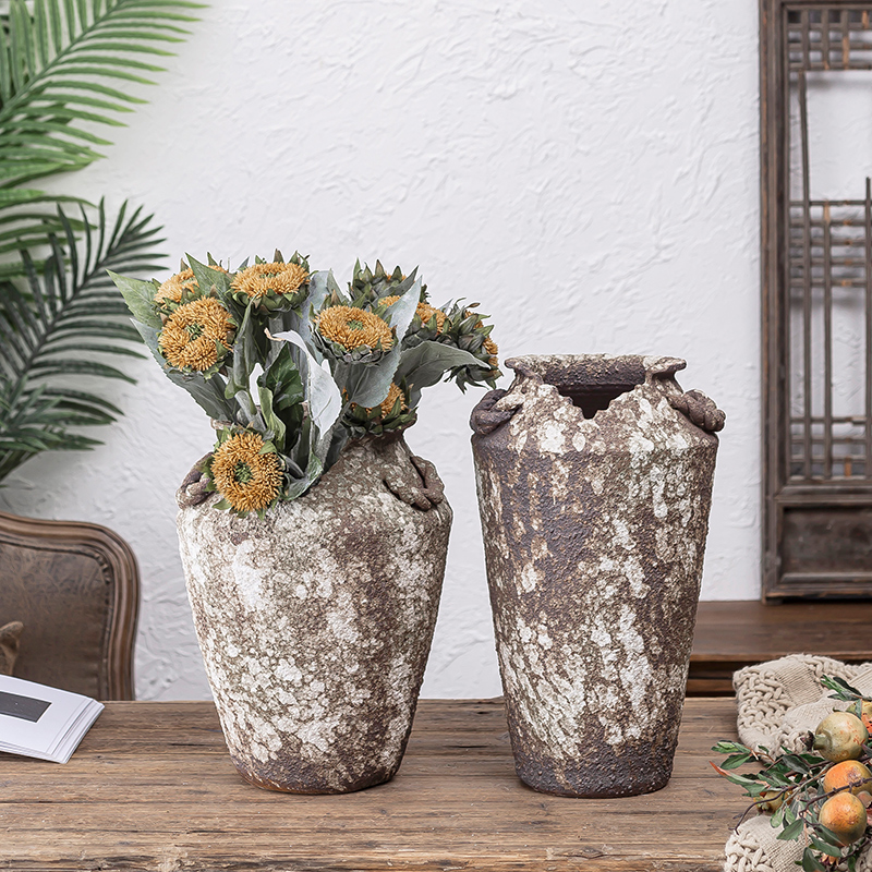 Coarse pottery flowerpot round POTS big yards pottery cylinder happens the diameter of inside and outside the balcony convergent flowerpot Coarse pottery basin combination