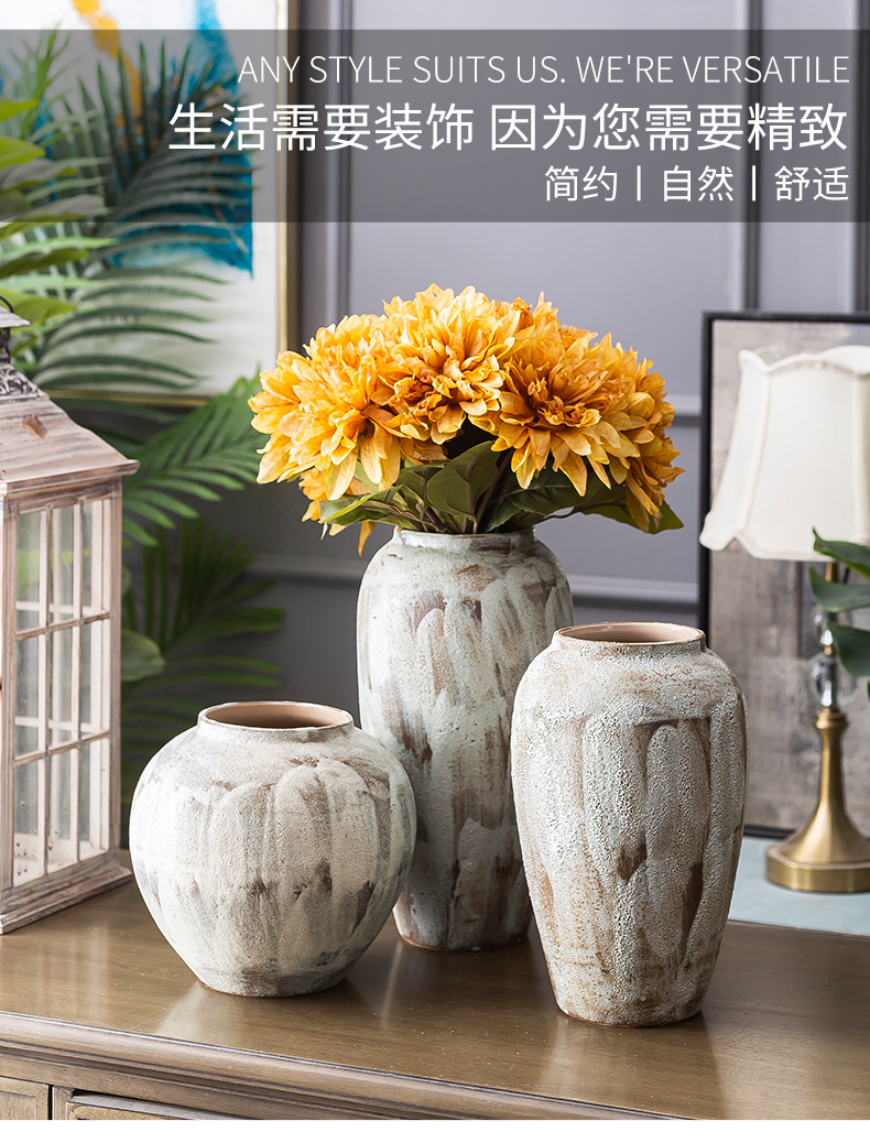 Jingdezhen ceramic vase coarse pottery dry flower arranging flowers restore ancient ways do old earthenware jar flower pot sitting room place soft decoration