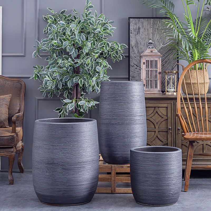 Large ceramic flower pot Nordic simple villa decoration furnishing articles new black clay ceramic Large hydroponic plant POTS